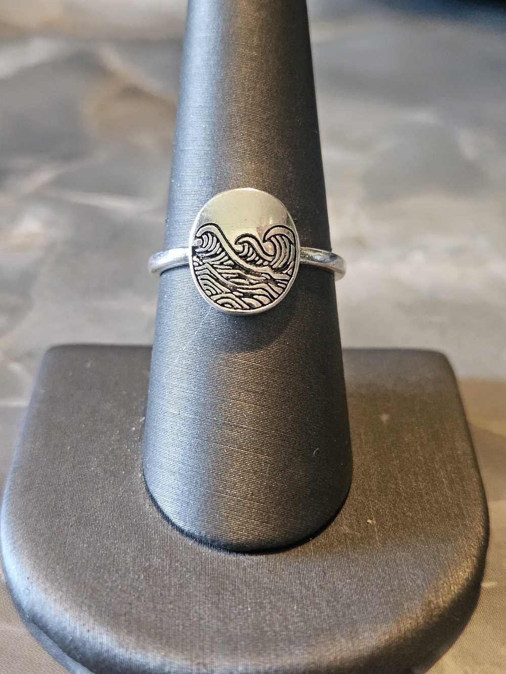 Silver Tone Wave Oval Ring